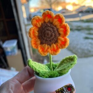 Handcrafted Orange and Brown Crochet Sunflower